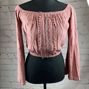 NWT pink Guess off the shoulder boho crop top xs